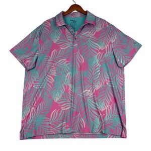 Birdie Bound Golf Polo Shirt Men's XL Stretch Performance‎ Blue Pink Tropical